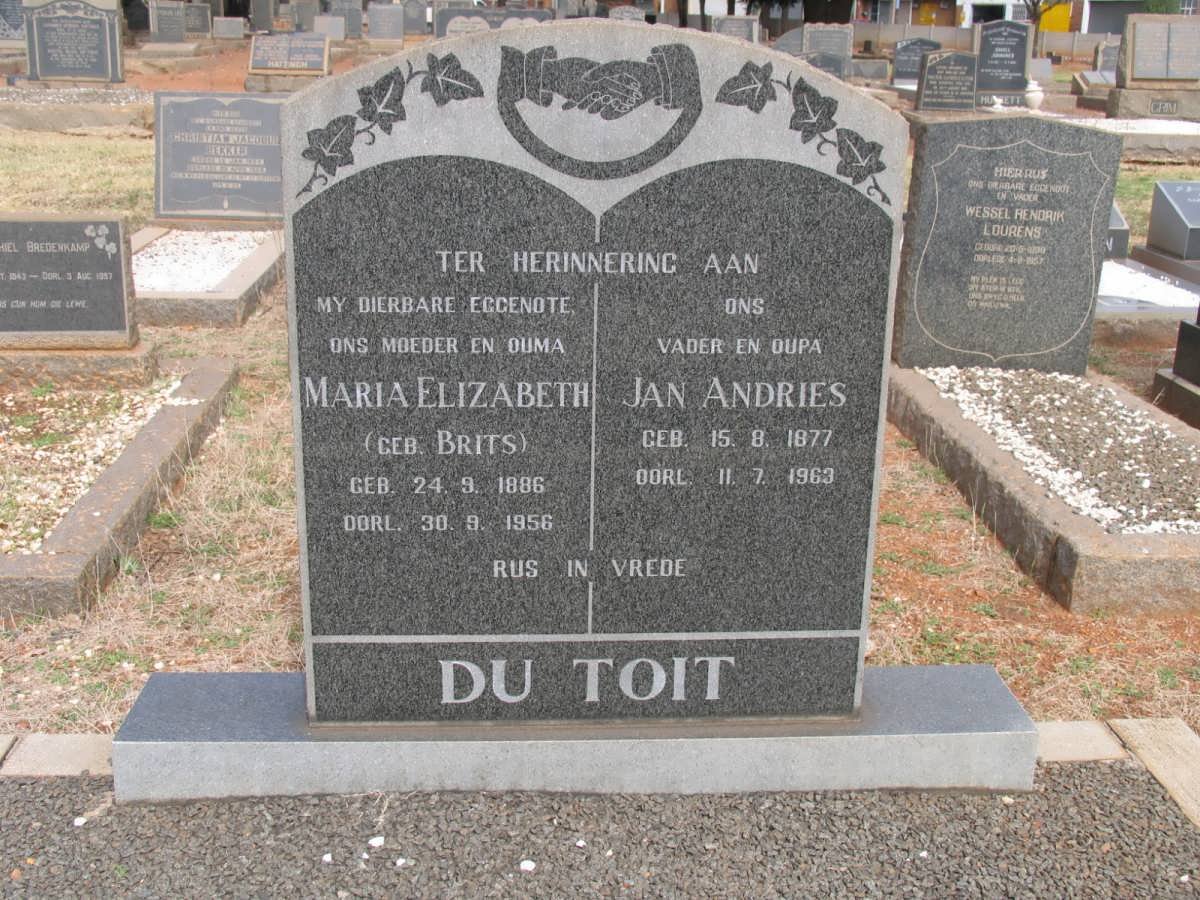 TOIT Jan Andries, du 1877-1963 &amp; Maria Elizabeth BRITS 1886-1956
