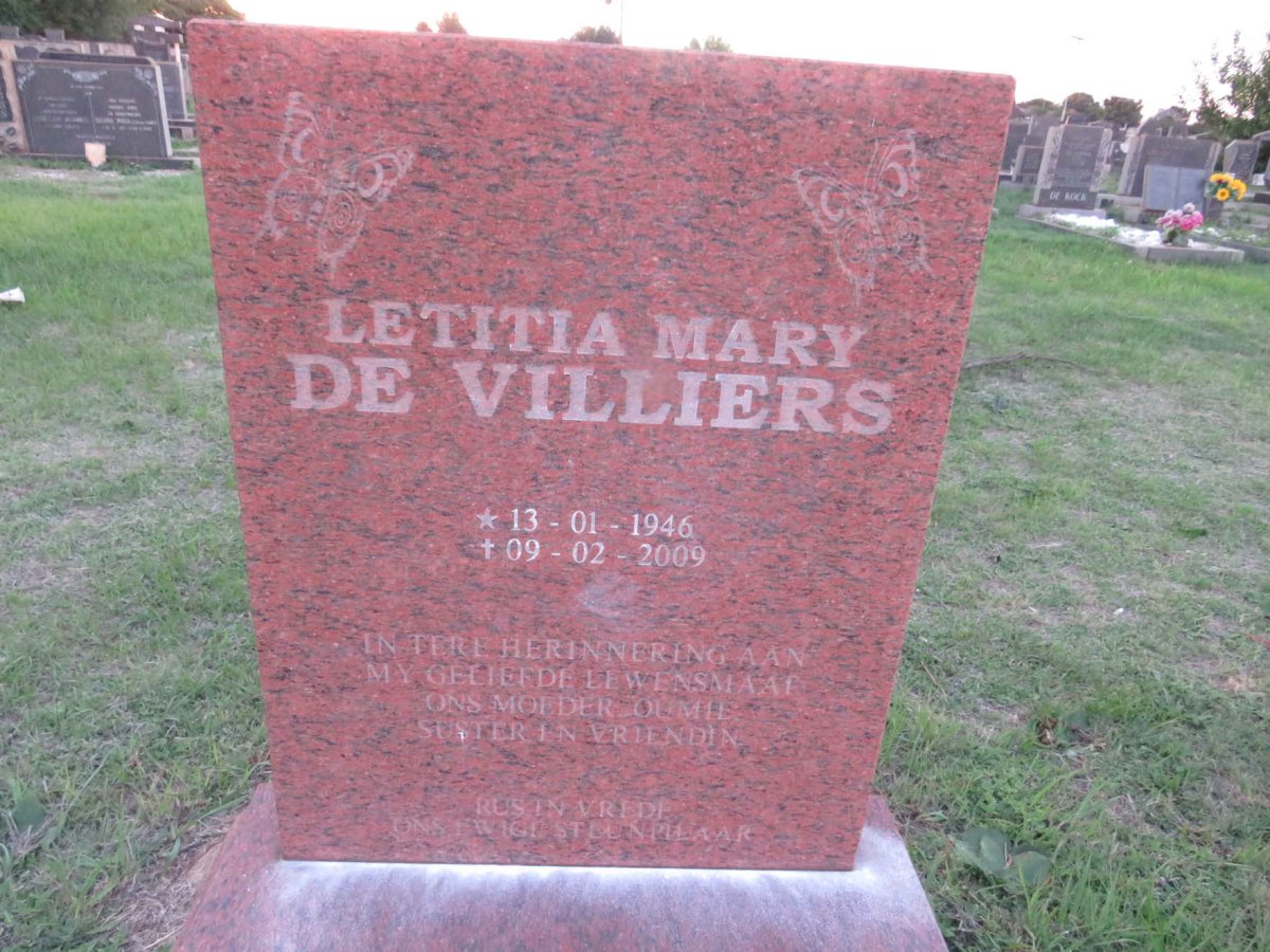 VILLIERS Letitia Mary, de 1946-2009