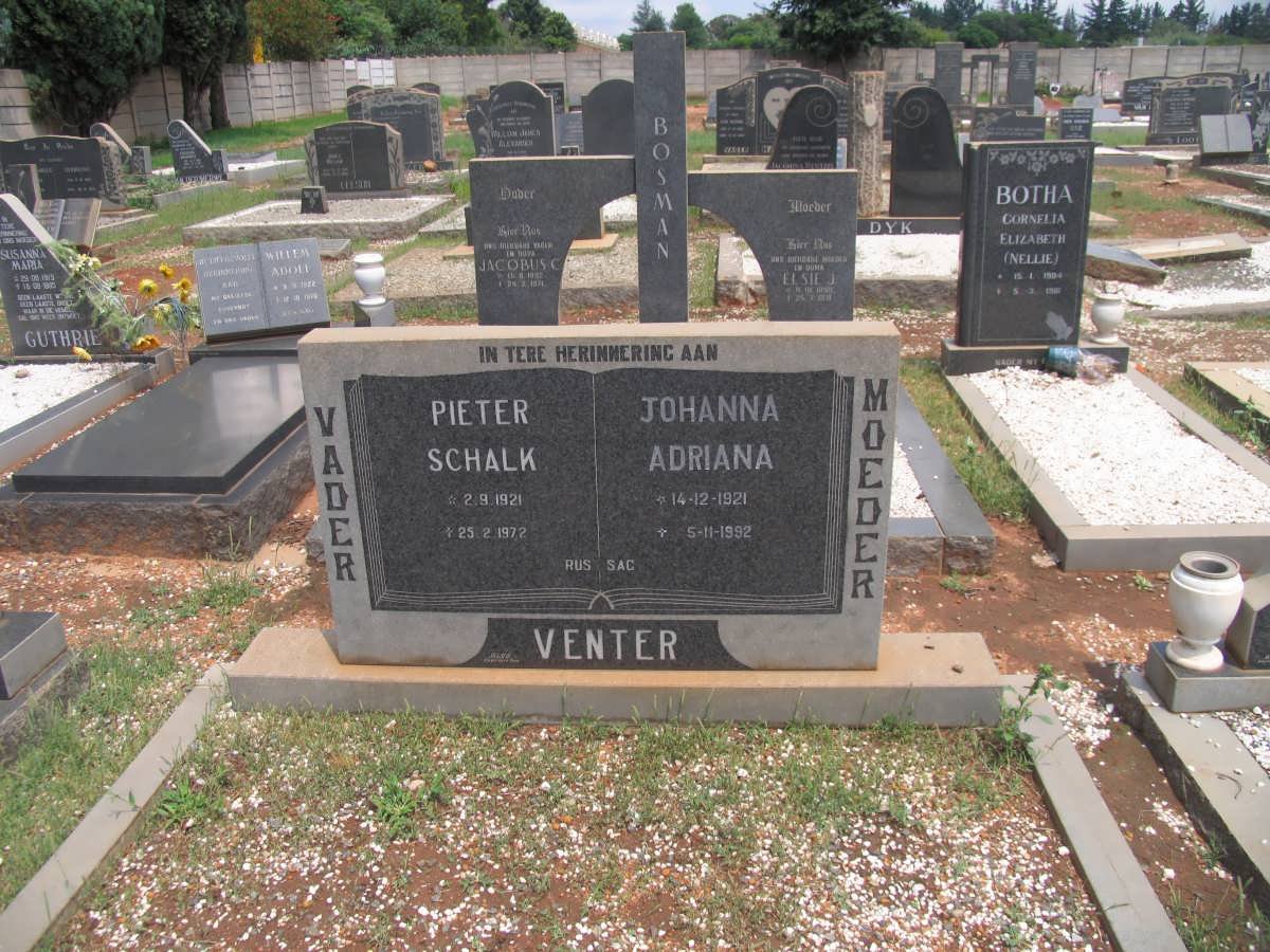 VENTER Pieter Schalk 1921-1972 &amp; Johanna Adriana 1921-1992