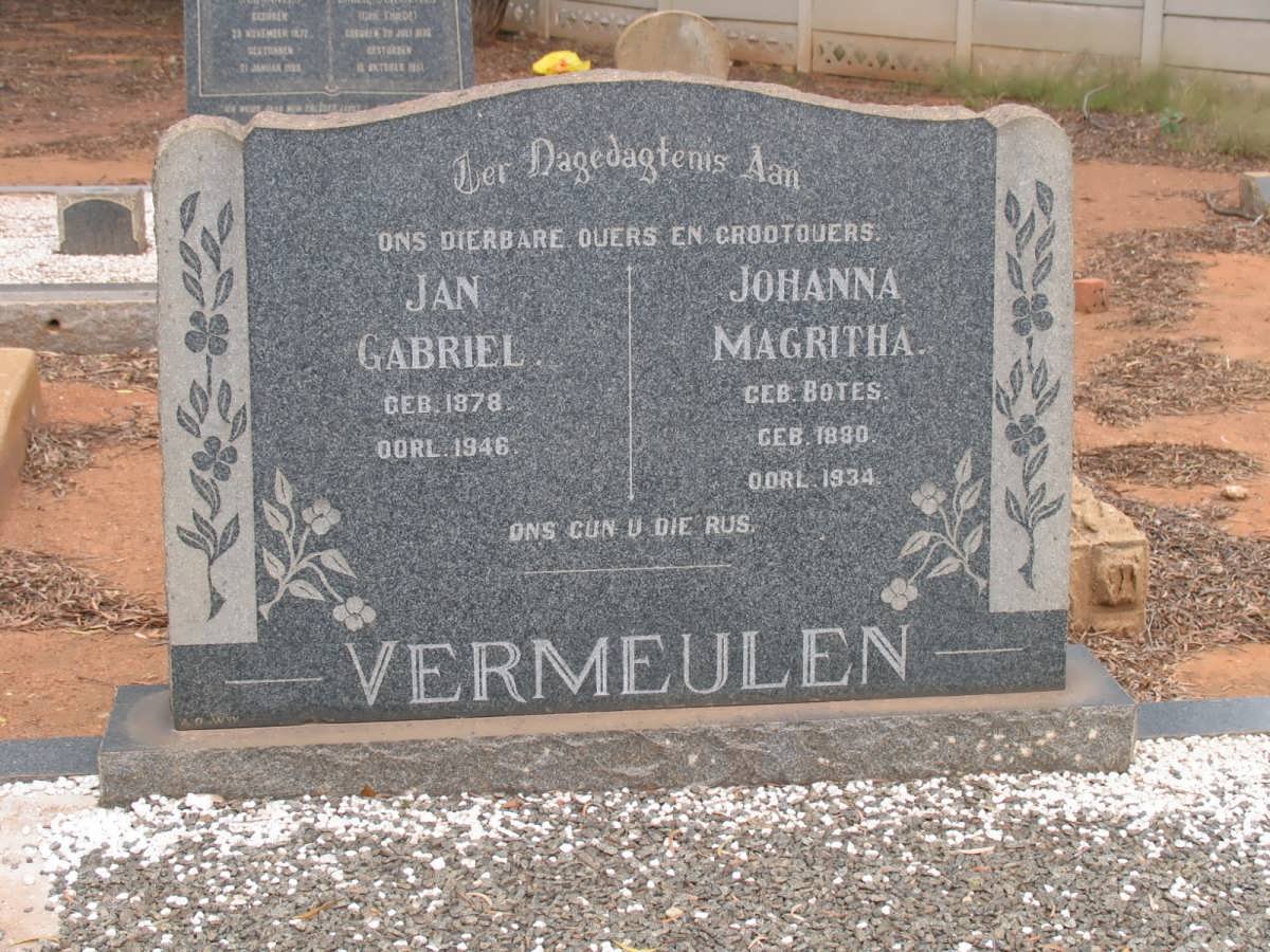 VERMEULEN Jan Gabriel 1878-1946 &amp; Johanna Magritha BOTES 1890-1934