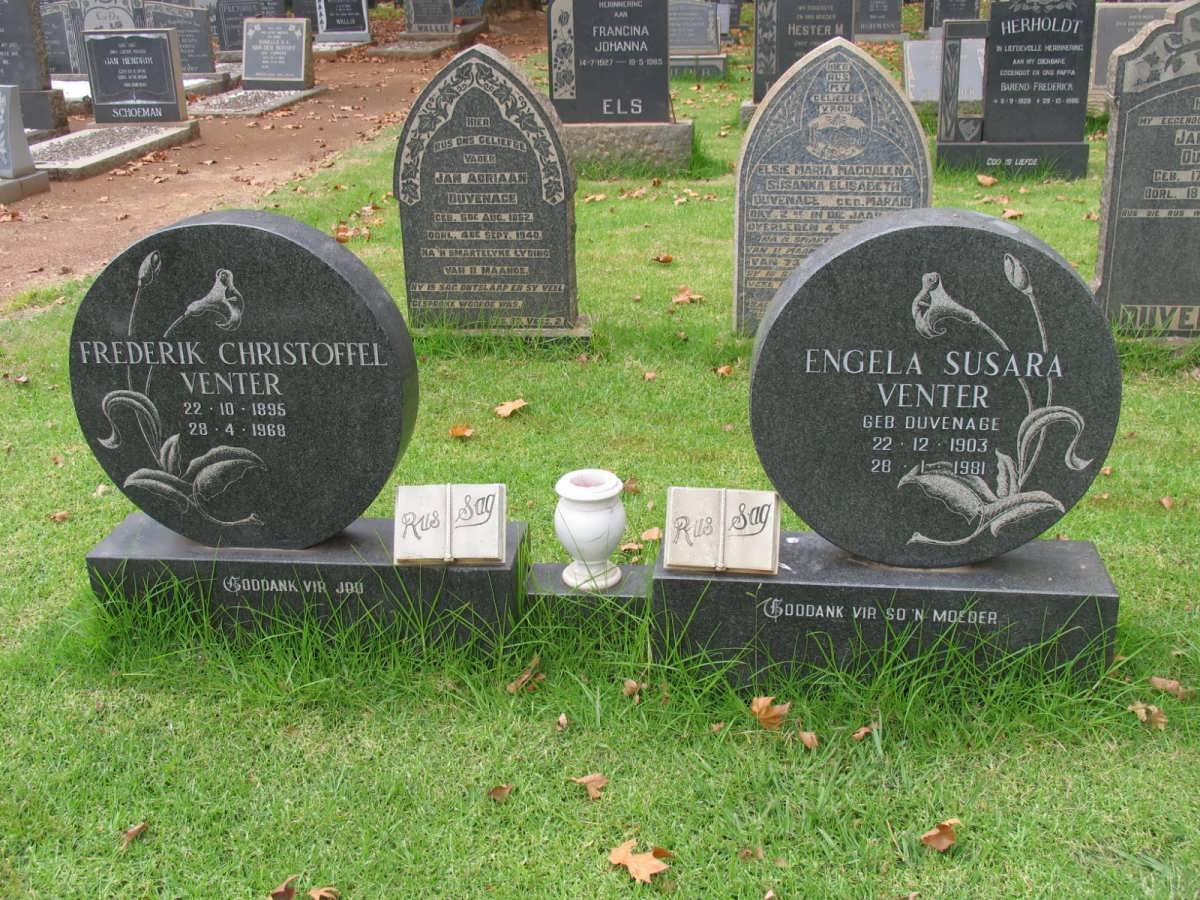 VENTER Frederik Christoffel 1895-1968 &amp; Engela Susara DUVENAGE 1903-1981
