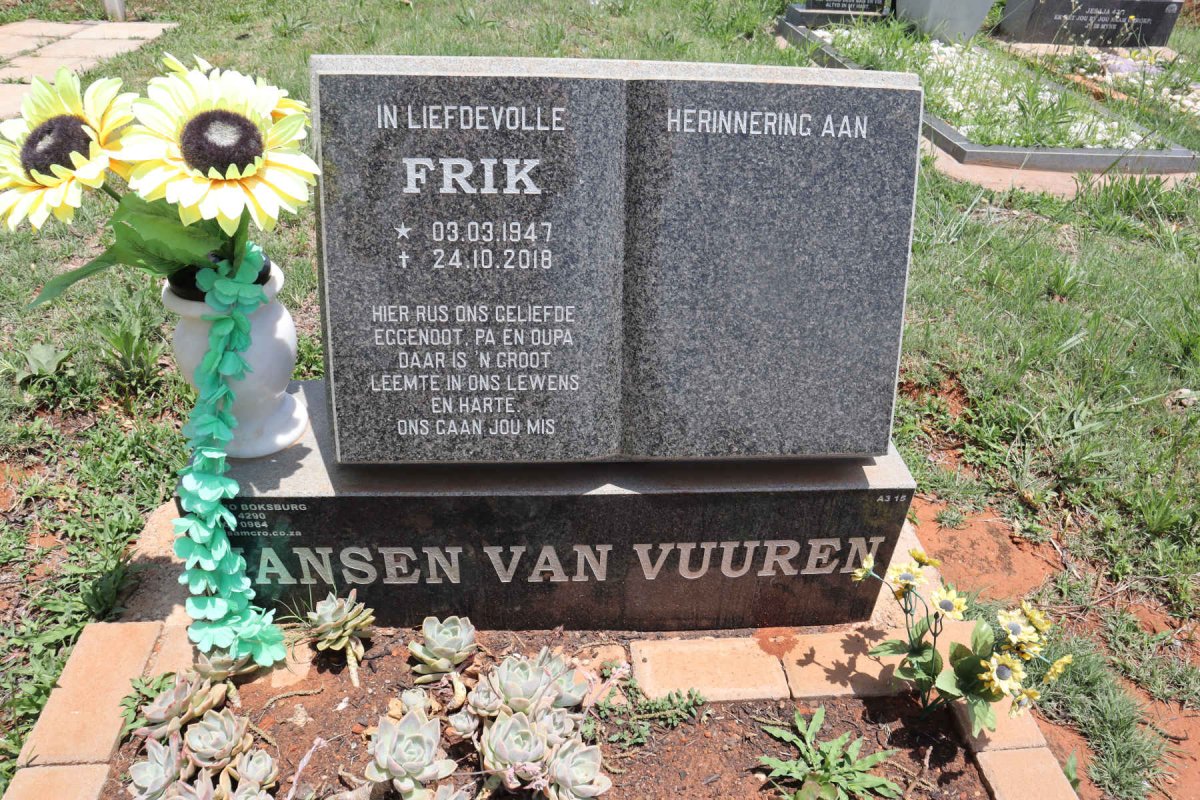 VUUREN Frik, Jansen van 1947-2018