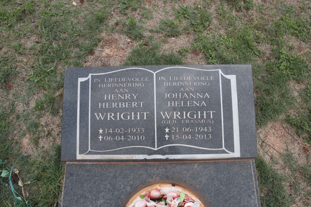 WRIGHT Henry Herbert 1933-2010 & Johanna Helena ERASMUS 1943-2013