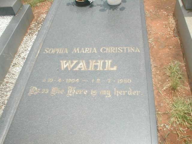 WAHL Sophia Maria Christina 1904-1980