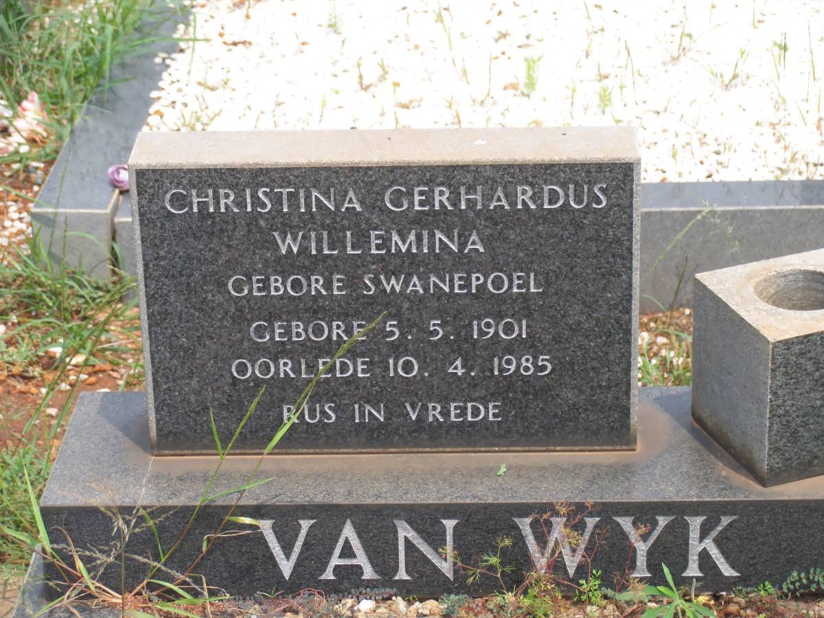 WYK Christina Gerhardus Willemina, van nee SWANEPOEL 1901-1985