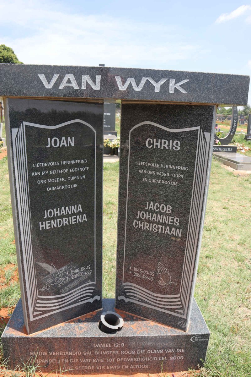 WYK Jacob Johannes Christiaan, van 1945-2021 & Johanna Hendriena 1946-2019