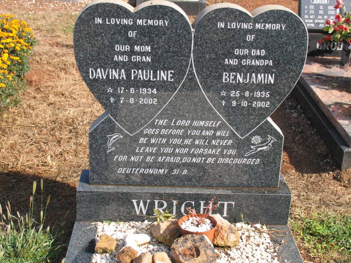 WRIGHT Benjamin 1935-2002 &amp; Davina Pauline 1934-2002