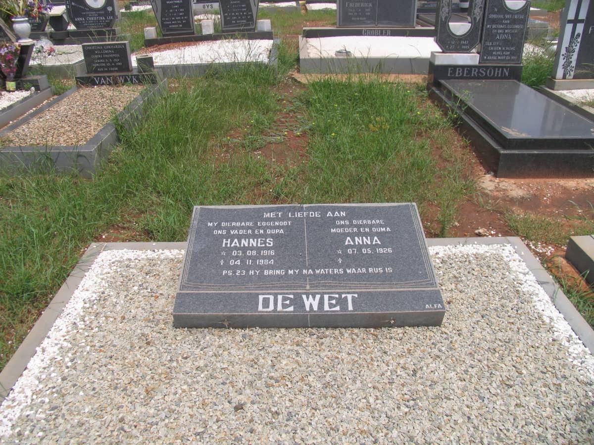 WET Hannes, de 1916-1984 &amp; Anna 1926-