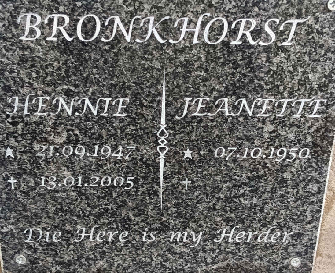 BRONKHORST Hennie 1947-2005 & Jeanette 1950-
