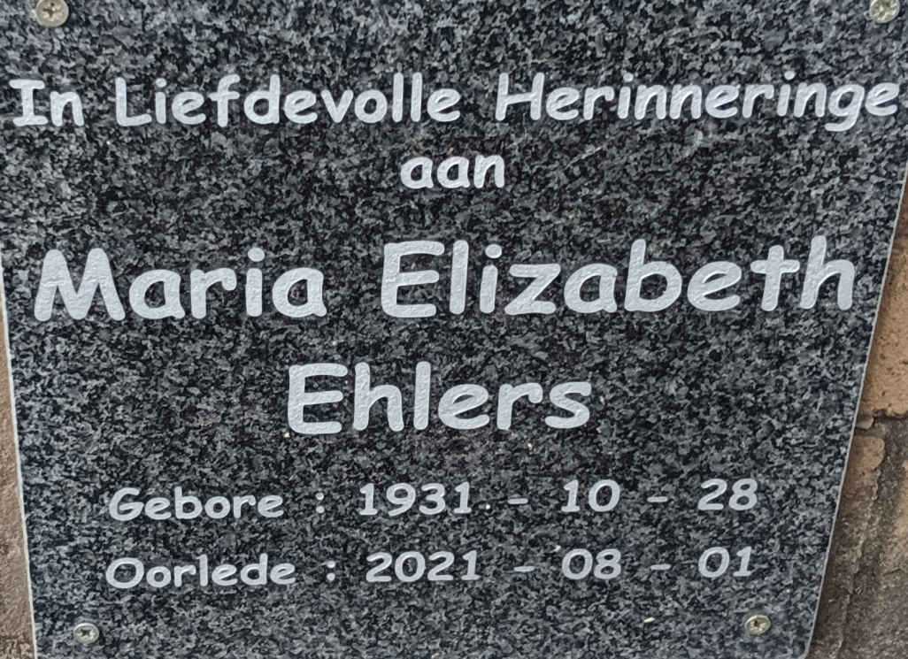 EHLERS Maria Elizabeth 1931-2021