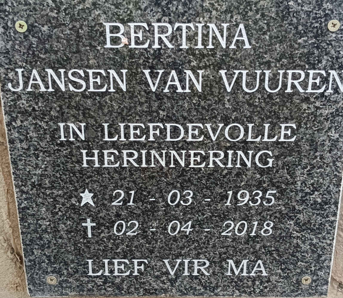 VUUREN Bertina, Jansen van 1935-2018