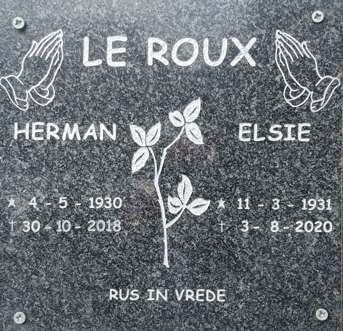 ROUX Herman, le 1930-2018 & Elsie 1931-2020