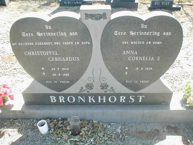 BRONKHORST Christoffel Gerhardus 1934-1986 &amp; Anna Cornelia S. 1930-