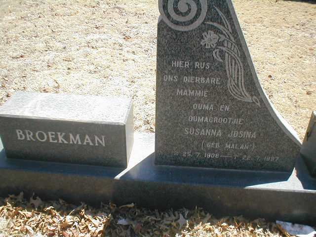 BROEKMAN Susanna Josina geb. MALAN 1908-1987