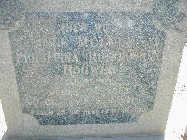 BOUWER Philippina Rudolphina nee NEL 1869-1961