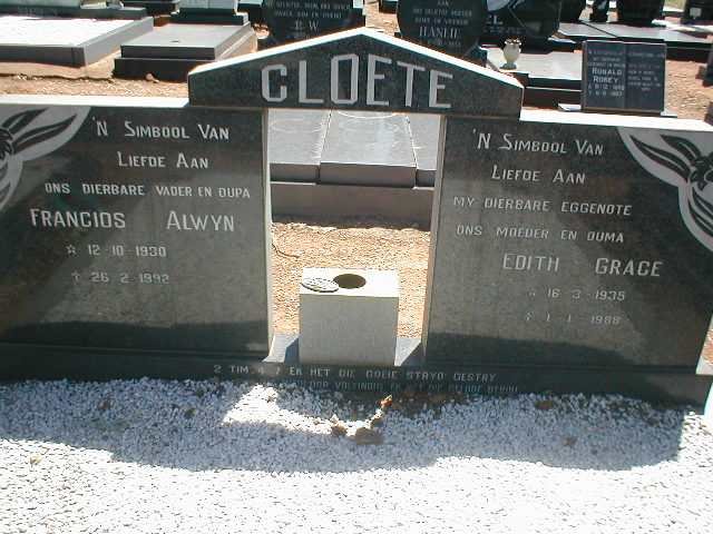 CLOETE Francois Alwyn 1930-1992 &amp; Edith Grace 1935-1988
