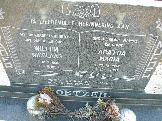COETZER Willem Nicolaas 1936-1990 &amp; Agatha Maria 1936-1999