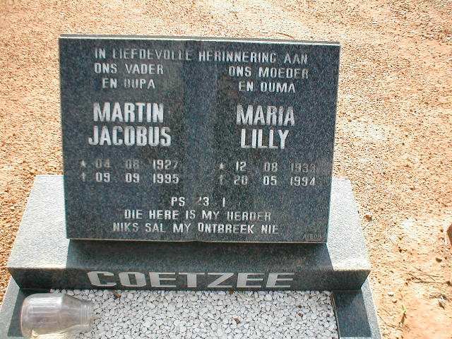 COETZEE Martin Jacobus 1927-1995 &amp; Maria Lilly 1933-1994