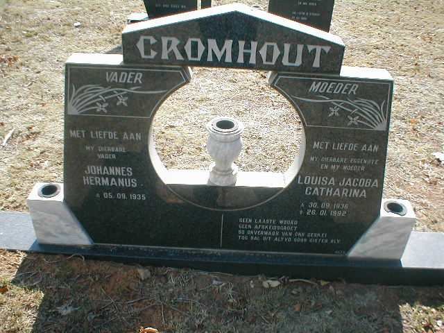CROMHOUT Johannes Hermanus 1935- &amp; Louisa Jacoba Catharina 1936-1992