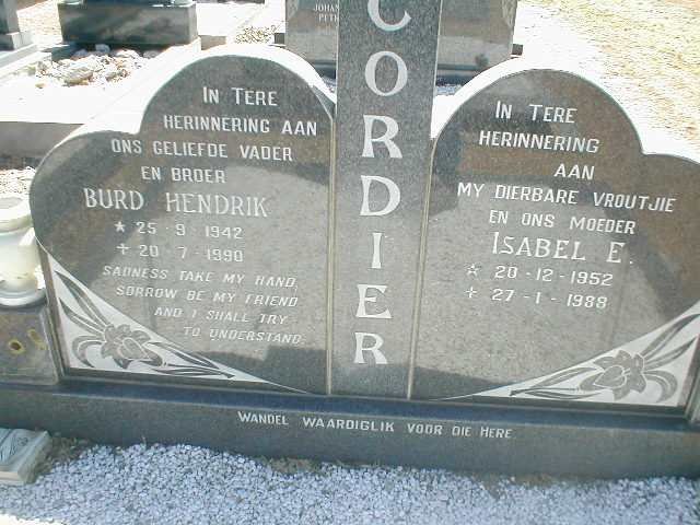 CORDIER Burd Hendrik 1942-1990 &amp; Isabel E. 1952-1988