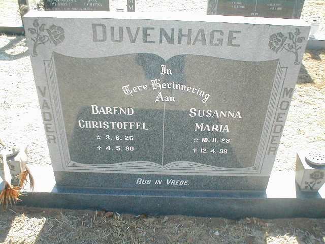 DUVENHAGE Barend Christoffel 1926-1990 &amp; Susanna Maria 1928-1998