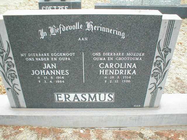 ERASMUS Jan Johannes 1914-1984 Carolina Hendrika 1914-1986