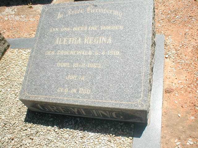 GREYLING Aletha Regina nee GROENEWALD 1919-1963