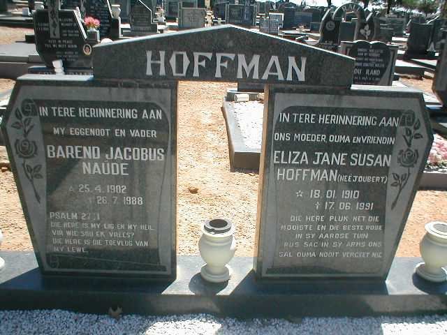 HOFFMAN Barend Jacobus Naude 1902-1988 &amp; Eliza Jane Susan JOUBERT 1910-1991