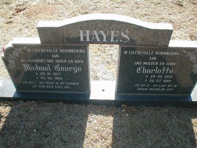 HAYES Michael George 1927-1989 &amp; Charlotte 1929-1989