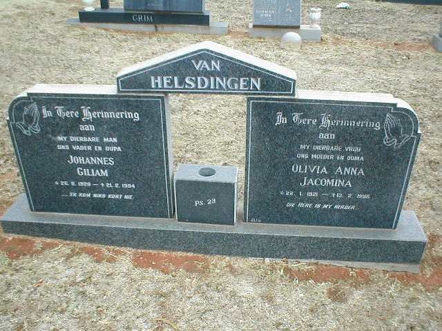 HELSDINGEN Johannes Giliam, van 1920-1994 &amp; Olivia Anna Jacomina 1921-1986