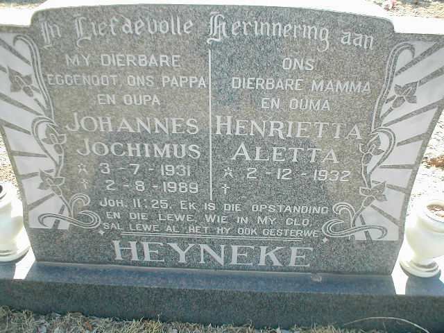 HEYNEKE Johannes Jochimus 1931-1989 &amp; Henrietta Aletta 1932-