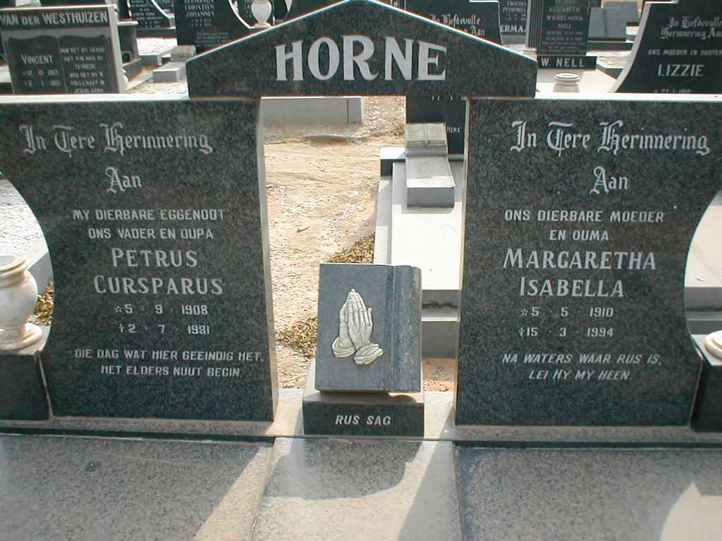 HORNE Petrus Cusparus 1908-1981 &amp; Margaretha Isabella 1910-1994