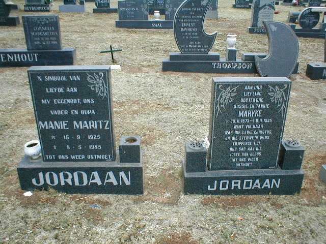 JORDAAN Manie Maritz 1925-1985 &amp; Maryke 1973-1995