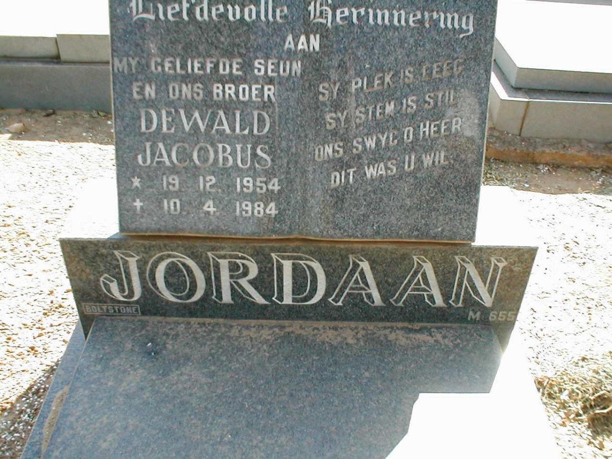 JORDAAN Dewald Jacobs 1954-1984