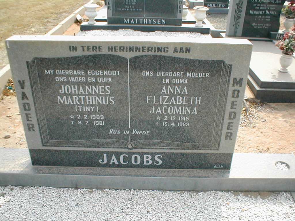 JACOBS  Johannes Marthinus 1909-1981 &amp; Anna Elizabeth Jacomina 1915-1989