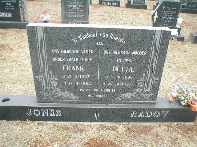 JONES Frank 1937-1984 &amp; Bettie RADOV 1936-1997