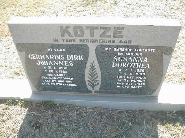 KOTZE Gerhardis Dirk Johannes 1933-1993 &amp; Susanna Dorothea 1938-1989