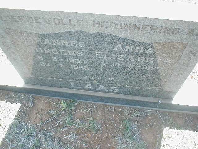 LAAS Johannes Jurgens 1933 - 1988 &amp; Anna Elizabeth 1929 -