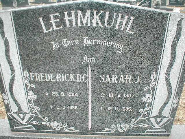 LEHMKUHL Frederick D.C. 1904-1986 &amp; Sarah J. 1907-1985