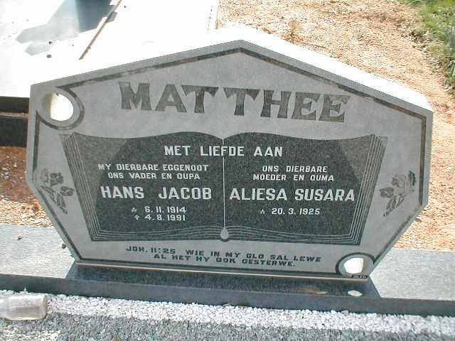MATTHEE Hans Jacob 1914-1991 &amp; Aliesa Susara 1925-