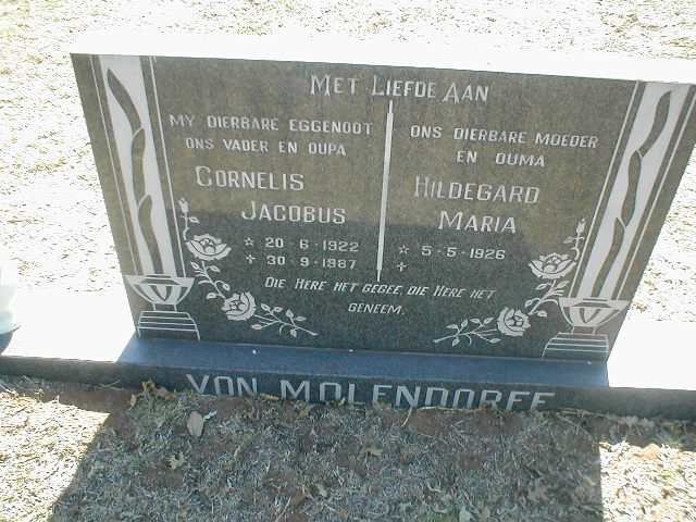 MOLENDORFF Cornelius Jacobus, von 1922-1987 &amp; Hildegard Maria 1926-