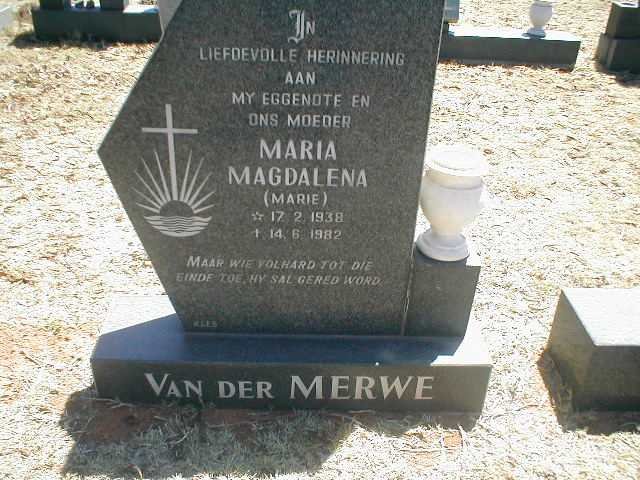MERWE Maria Magdalena, van der 1938-1982