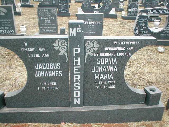 MC PHERSON Jacobus Johannes 1921-1987 &amp; Sophia Johanna Maria 1923-1985