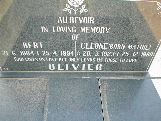 OLIVIER Bert 1904-1994 &amp; Cleone MATHIE 1923-1990
