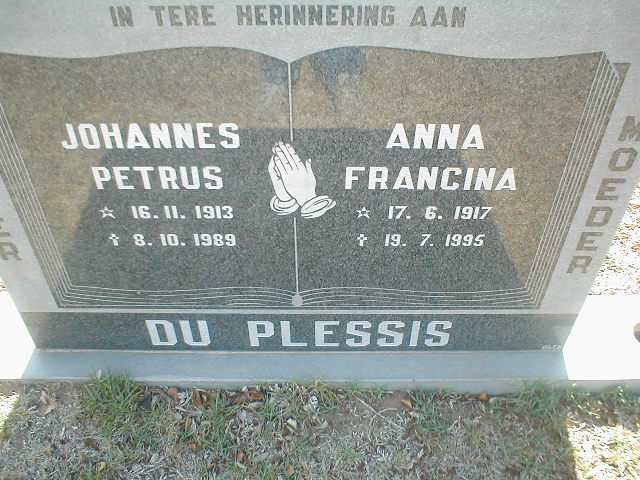 PLESSIS Johannes Petrus, du 1913-1989 &amp; Anna Francina 1917-1995