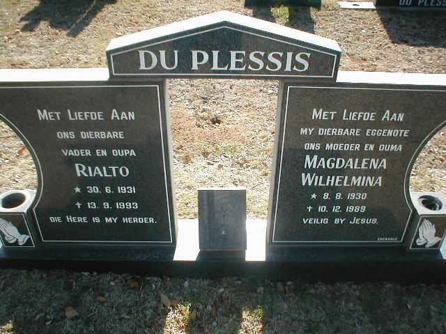 PLESSIS Rialto, du 1931-1993 &amp; Magdalena Wilhelmina 1930-1989