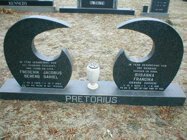 PRETORIUS Frederik Jacobus Barend Daniel 1928-1983 &amp; Susanna Francina GOOSEN 1929-1991