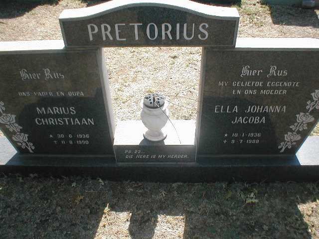 PRETORIUS Marius Christiaan 1936-1990 &amp; Ella Johanna Jacoba 1936-1988