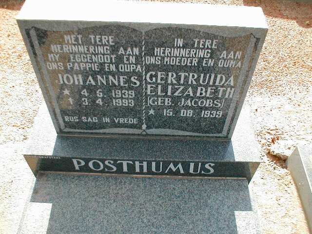 POSTHUMUS Johannes 1939-1993 &amp; Gertruida Elizabeth JACOBS 1939-