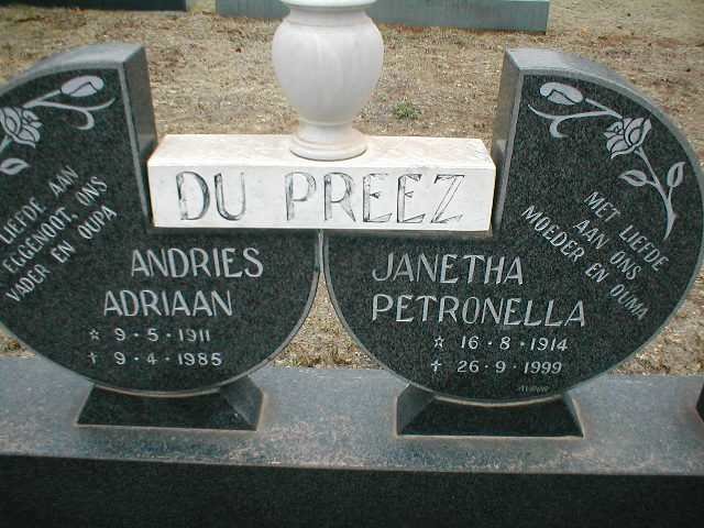 PREEZ Andries Adriaan, du 1911-1985 &amp; Janetha Petronella 1914-1999